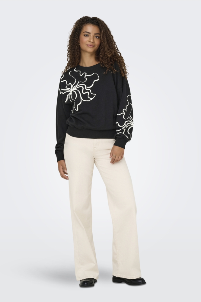 ONLODESSA L/S O-NECK BOX UB SWT 15353259 BLACK/W. BLURY FLOWER